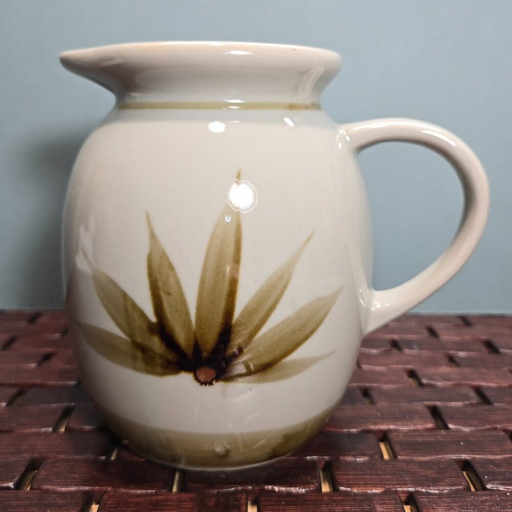 Pitcher Crowning Touch Handmade Ceramic Rustic Leaf Vintage Gray Brown Glazed